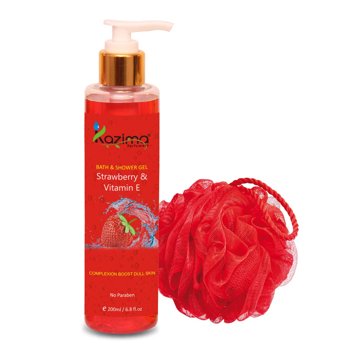 KAZIMA Strawberry & Vitamin E Bath Shower Gel & Luxury Body Wash (200ML) For Skin Renewal, Nourishing, Refreshing (Free From Parabens)