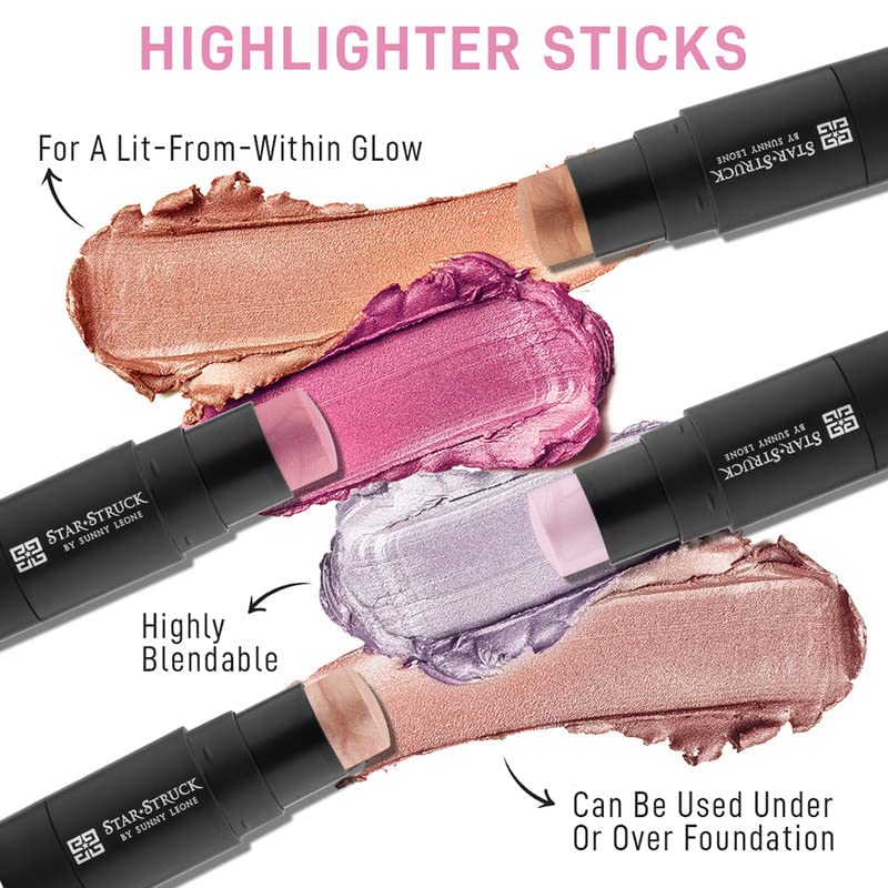 STARSTRUCK BY SUNNY LEONE Highlighter Stick for Women Shimmery Finish - Strawberry | Concealer Blush Contour | Highlighter for Face Makeup | Long Lasting | All Skin Type