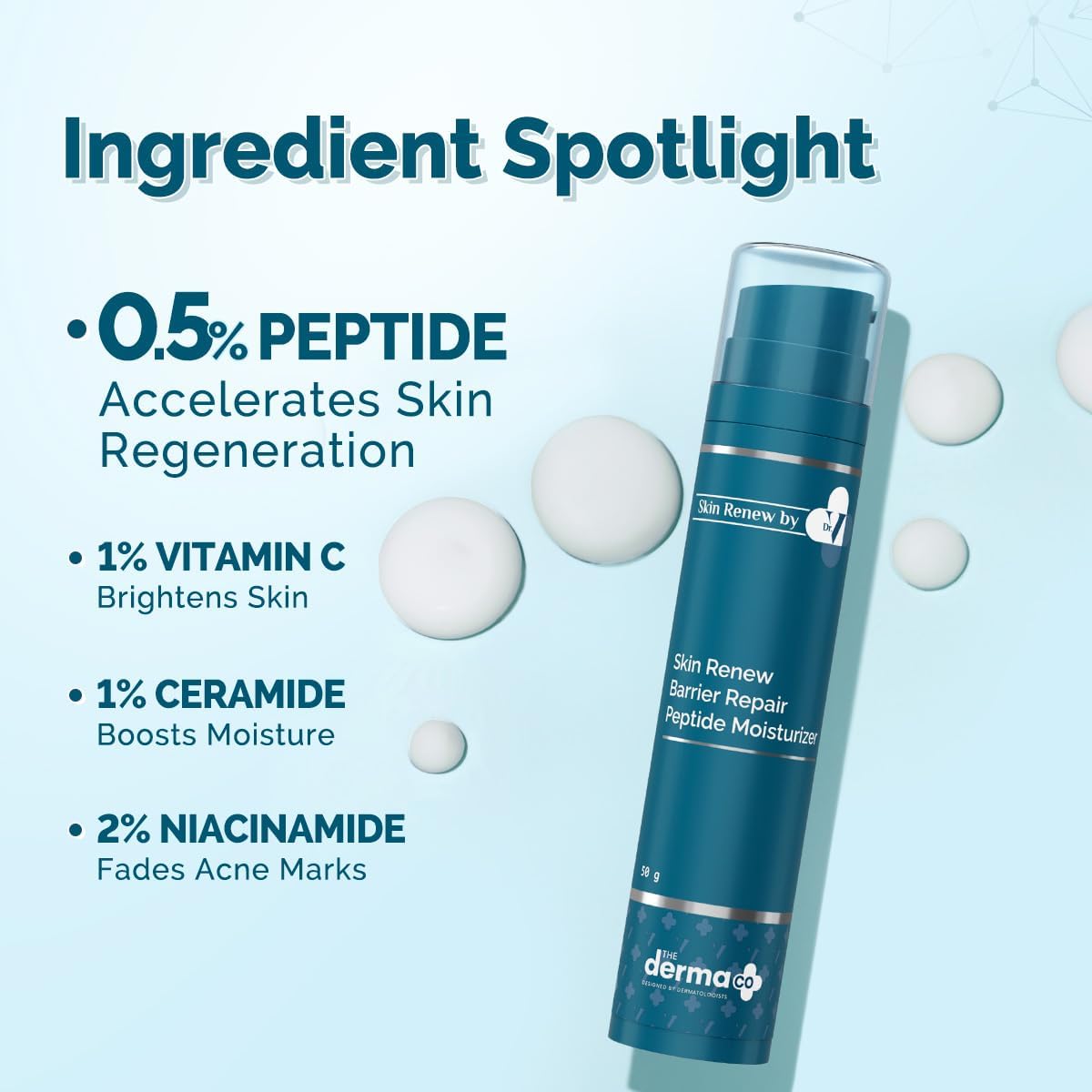 The Derma Co. x Dr.V Skin Renew Barrier Repair Peptide Moisturizer-Peptide & Vitamin C-50ml|Repairs Skin Barrier & Deeply Moisturizes|Aids Skin Regeneration|Moisturizes & Strengthens Skin Barrier