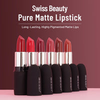 Swiss Beauty Pure Matte Creamy Lipstick | Non-drying, Highly pigmented Lipstick | Shade- Coral Red, 3.8gm|