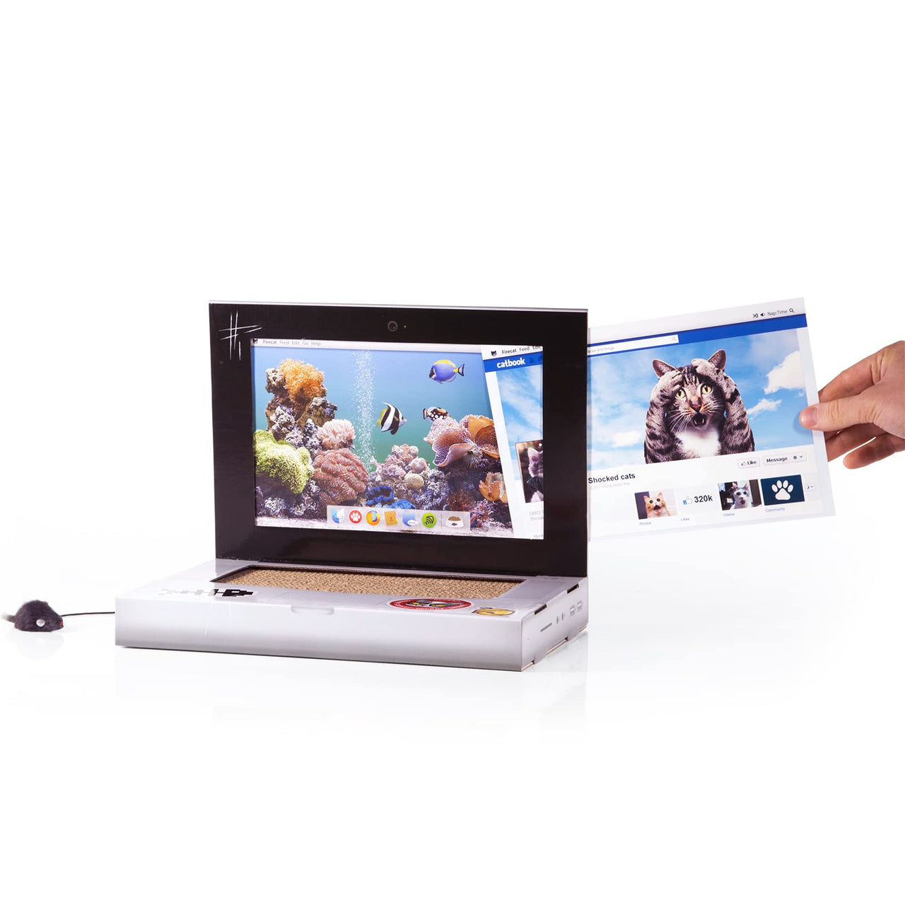 Suck UK Cat Scratcher Laptop with Fluffy 'Mouse' Interactive Toys, Paw Over Social Media & Catch up on The Mews, Kitten Toys & Cat Scratch Pads |