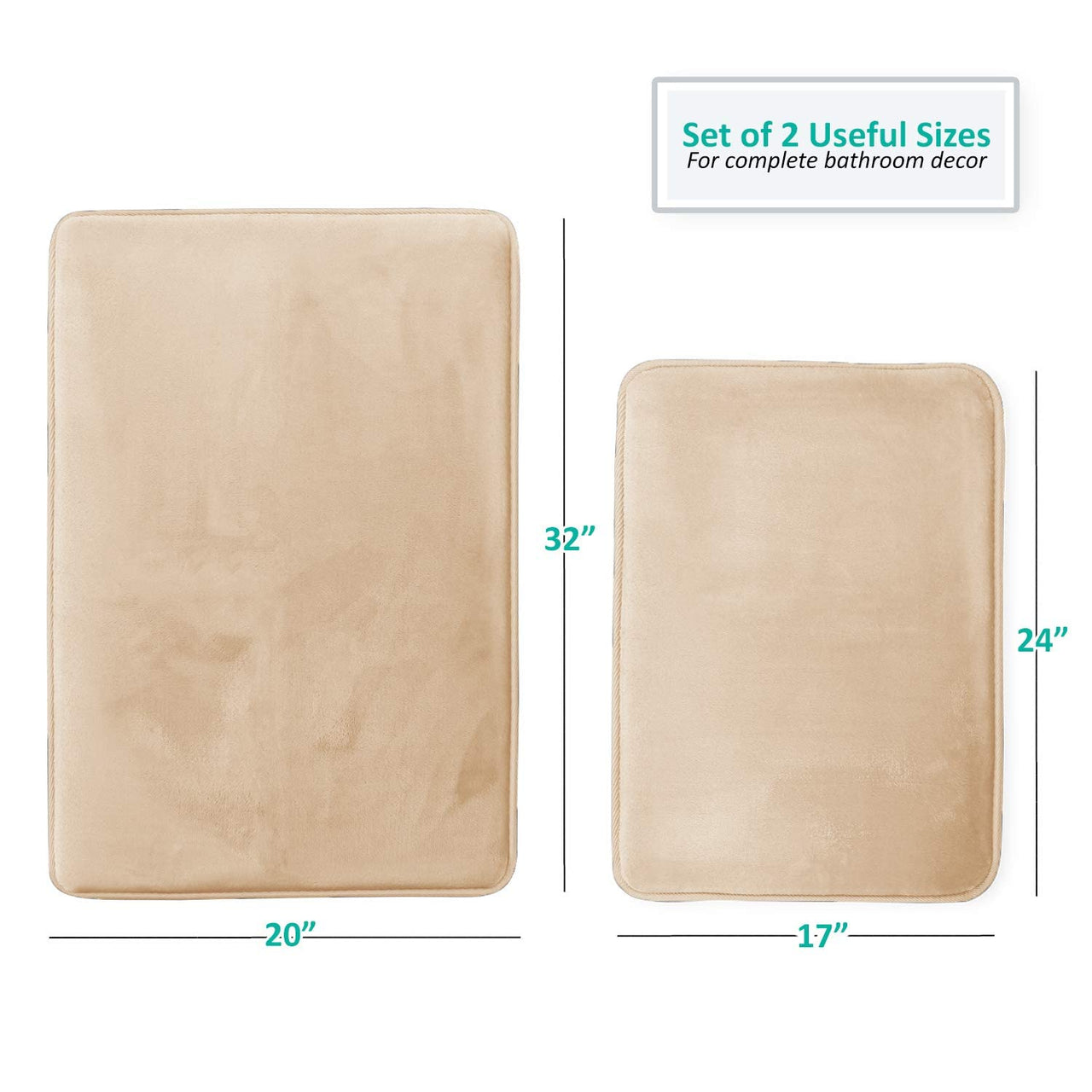 Clara Clark 2 Piece Bathroom Rugs Bath Mat Set, Velvet Memory Foam Bath Mats for Bathroom - Non-Slip, PVC Backing Bath Rugs, Washable Bathroom Rug Mats - Dries Quickly, Bathroom Rug Set - Cream Solid 2 Piece Set