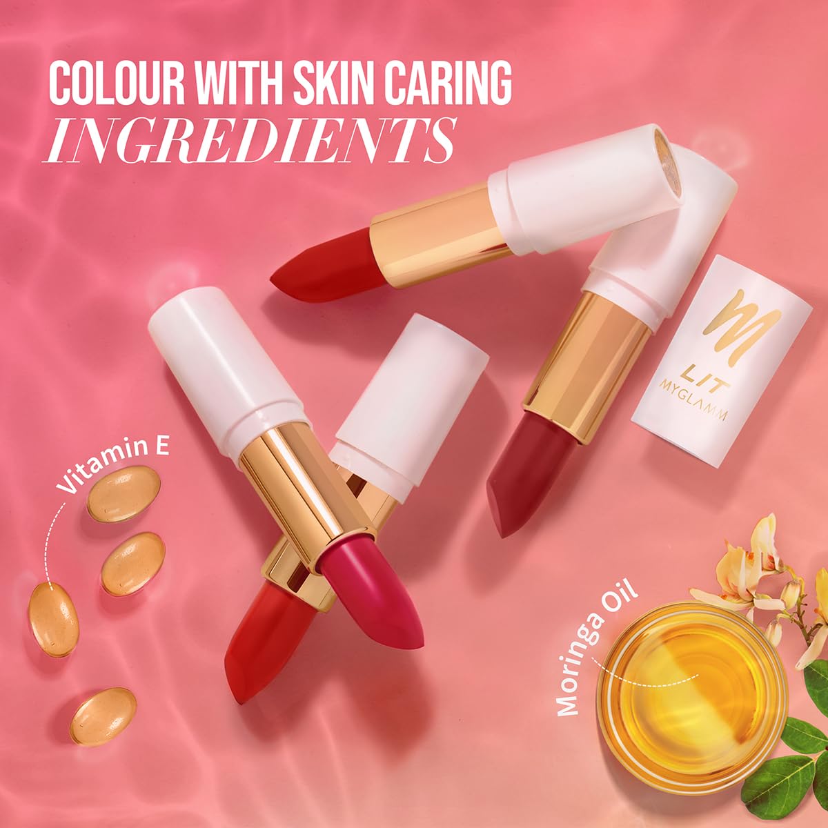 MyGlamm LIT Moist Matte Lipstick - Red Lady (Red Pink Shade)| Long Lasting, Pigmented, Hydrating Lipstick with Moringa Oil and Vitamin E (4.2g)