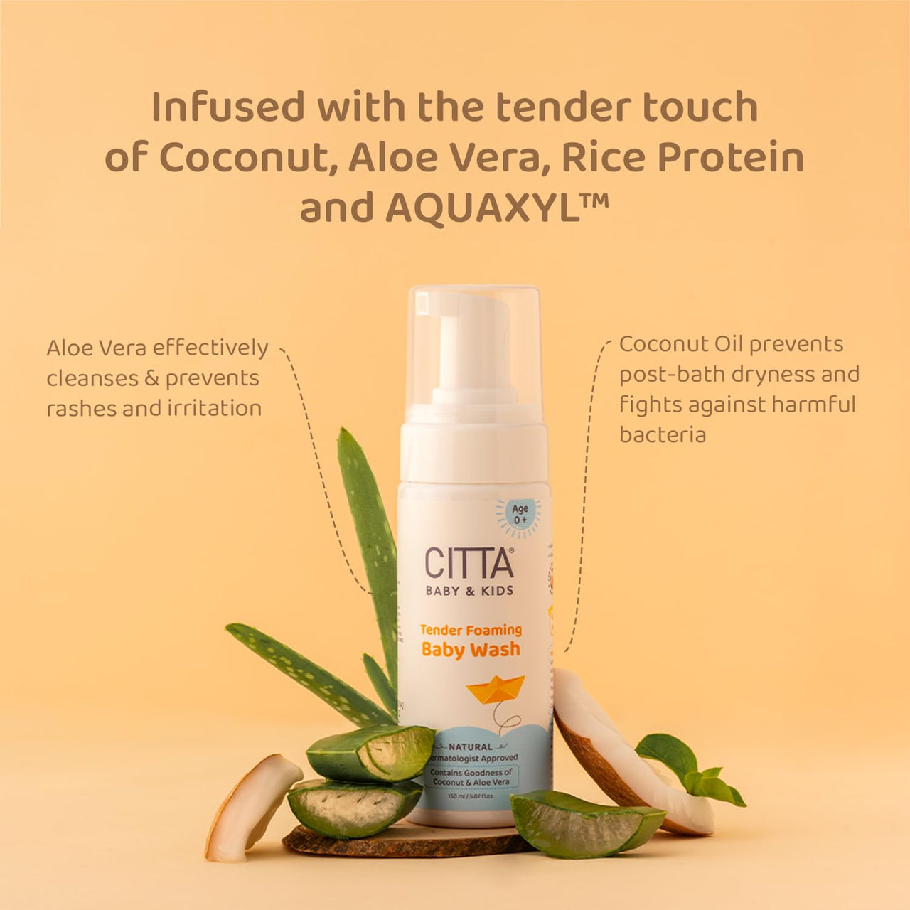 CITTA Tear Free Foaming Baby Shampoo & Baby Body Wash Pack of 2-150 ml Each | Free from Harmful Chemicals, Toxin-free, Paraben Free | Dermatologist Approved