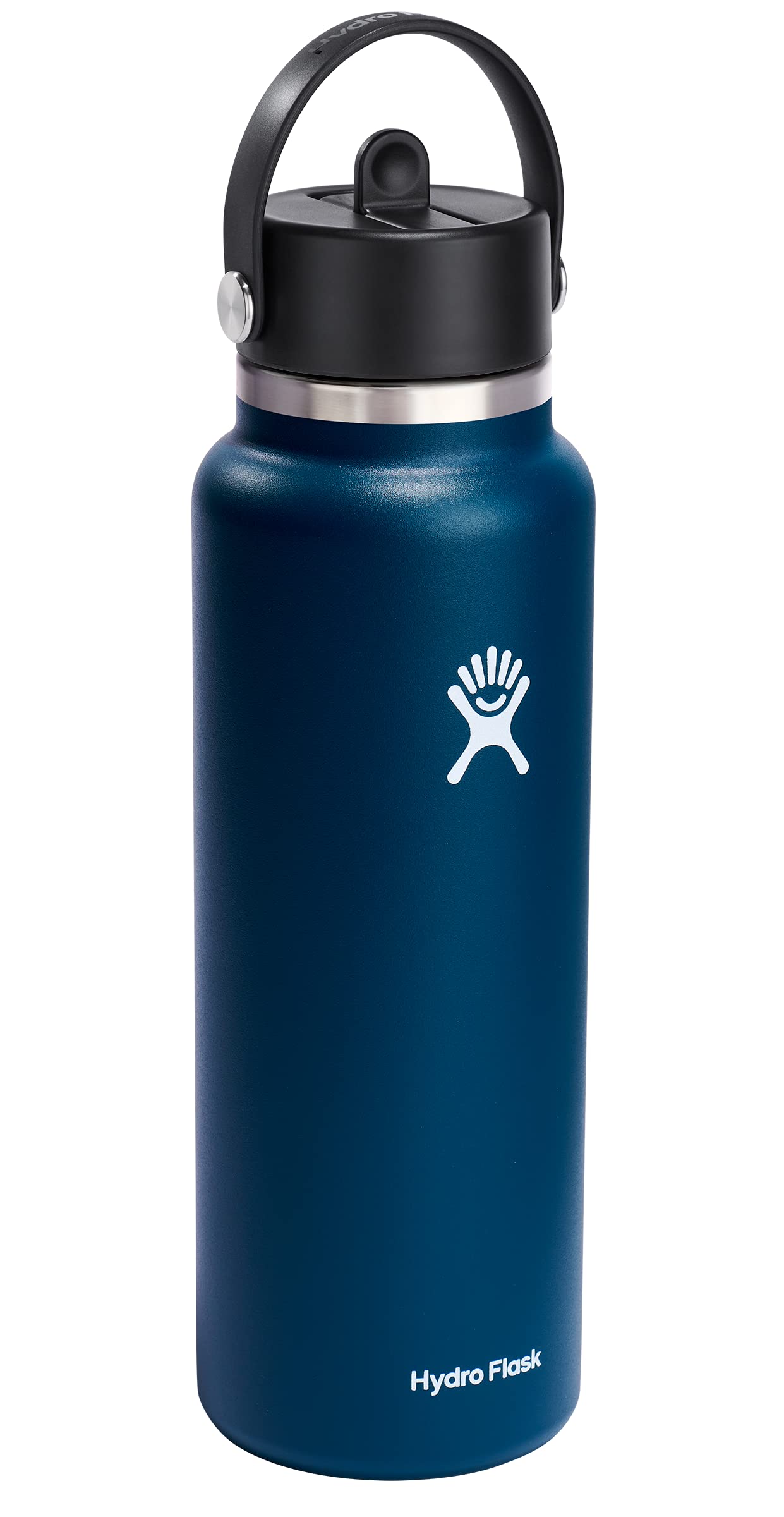 Hydro Flask Stainless Steel Wide Mouth Water Bottle with Flex Straw Lid and Double-Wall Vacuum Insulation Indigo 40 Oz