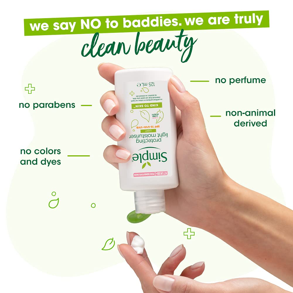 Simple Kind to Skin Protecting Light Moisturiser SPF15| Sunscreen | 125 ml & Simple Kind to Skin Refreshing Facial Wash 150 ml