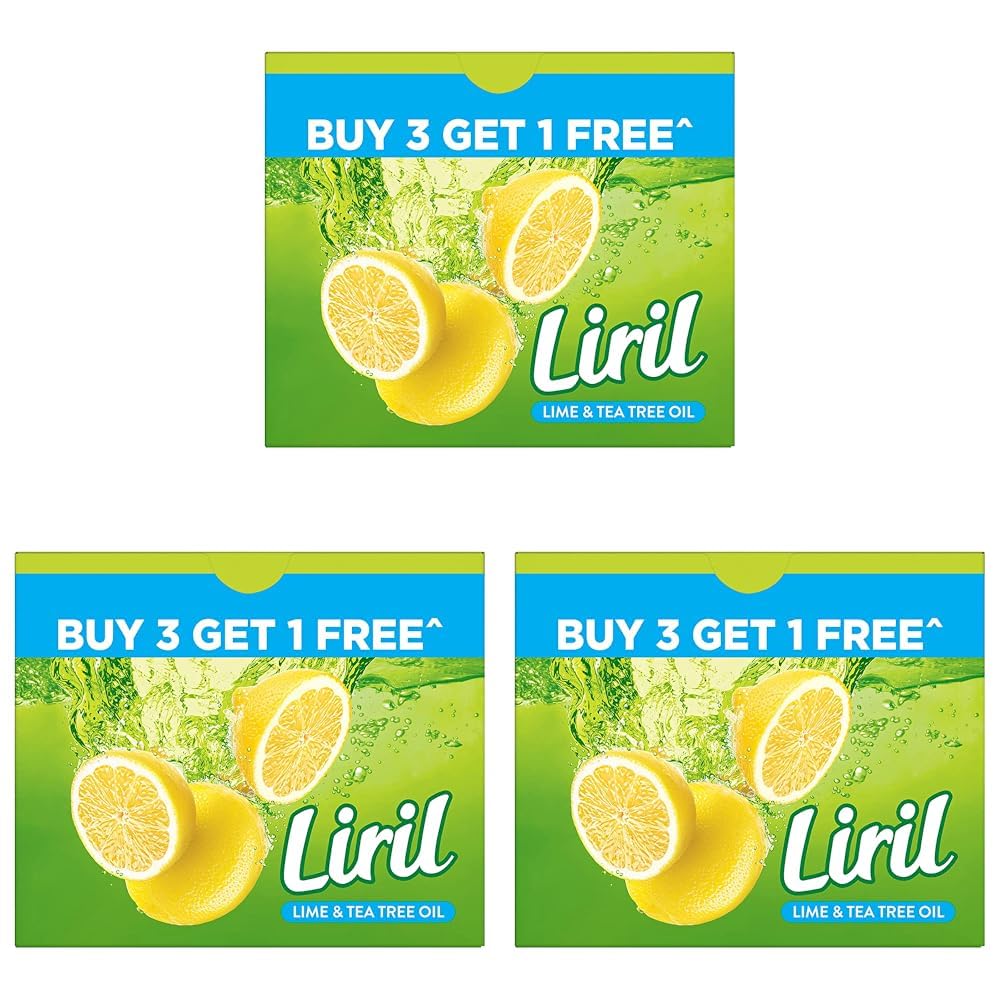 Liril Lime and Tea Tree Oil Soap 125 g (Buy 3 Get 1)|| Refreshing Bathing Soap With Fragrance & Freshness of Lemon|| Paraben & Sulphate Free Cleanser|| (Pack of 3)