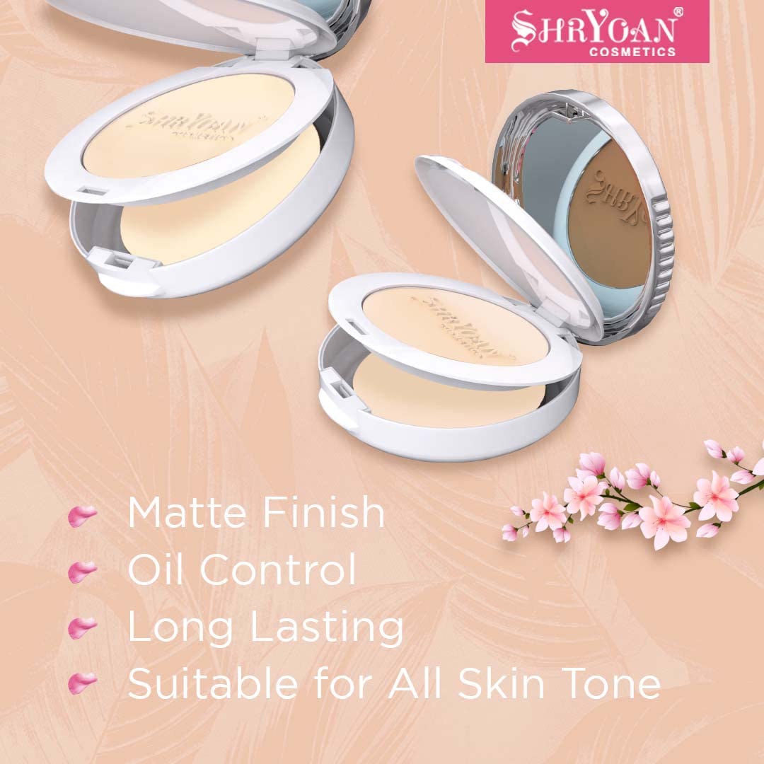 Shryoan 2 in 1 Oil Control Compact Powder| Hides Imperfections, Blends Effectively, Matte Finish With Soft & Silky texture and Pressed Powder for All Skin Types (23g) Shade 04