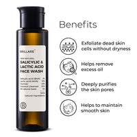 Brillare 2% Salicylic & Lactic Acid Face Wash | Deep Cleansing, Oil Control & Acne Care | With Zinc for Oily & Sensitive Skin (100ML)