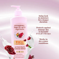 VLCC Active Fruits Damage Repair Body Lotion SPF 30 PA+++ - 400ml for Deep Conditioning, Dry Skin Repairing Body Lotion | With Pomegranate, Almond Oil & Shea Butter | UV Protection Body Lotion.