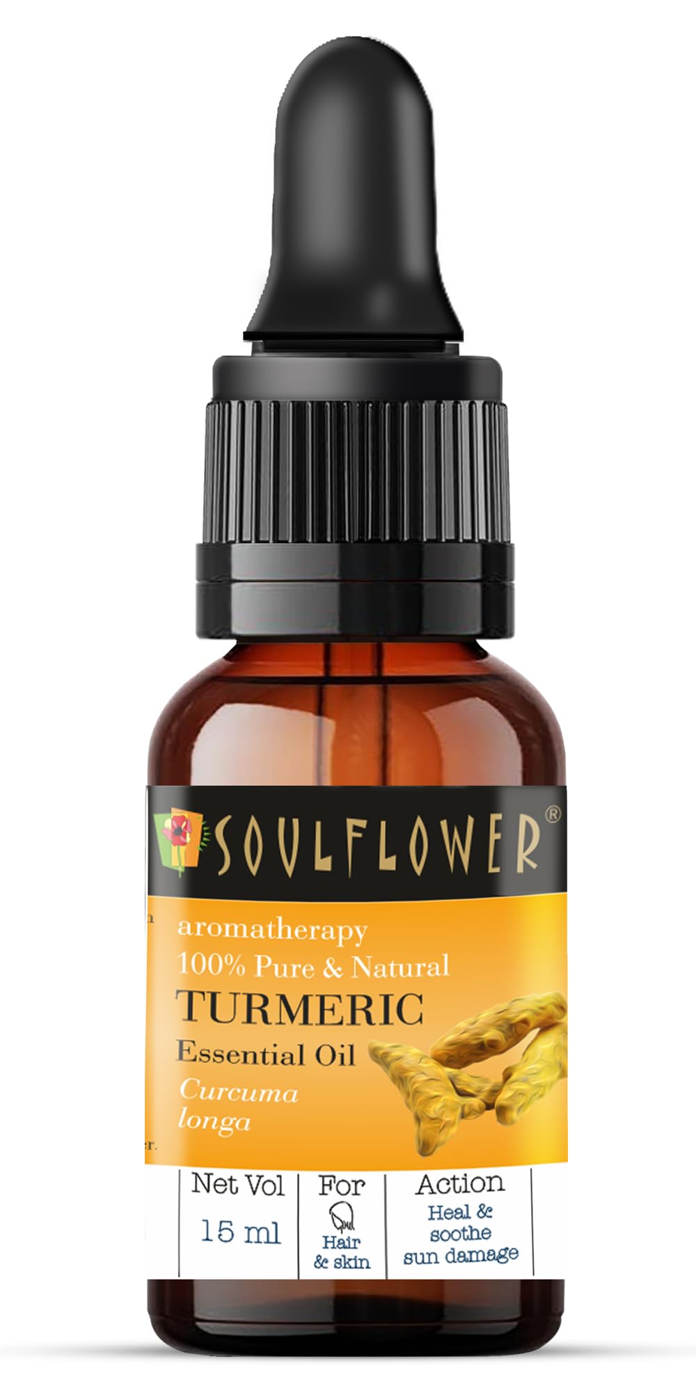 Soulflower Turmeric Essential Oil, 15ml | Skin Acne, Healthy Hair, Scalp, Aromatherapy | 100% Pure, Natural & Undiluted Premium Essential Oil