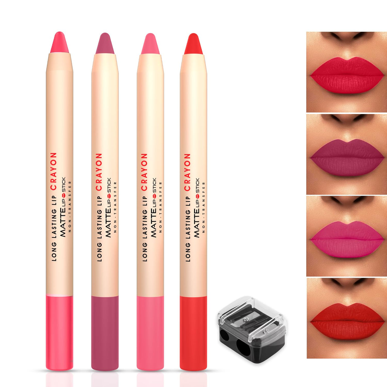 Shryoan Long Lasting Lip Crayon Matte Lipstick Set Of 4 | Non Transfer & Water Proof Lipstick | Full Coverage & Moisturizing Finish (SHADE B) (3.8gm X 4)
