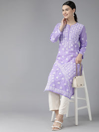 Ada Hand Embroidered Lucknowi Chikankari Ethnic Wear Cotton Kurta Kurti Tunic for Women