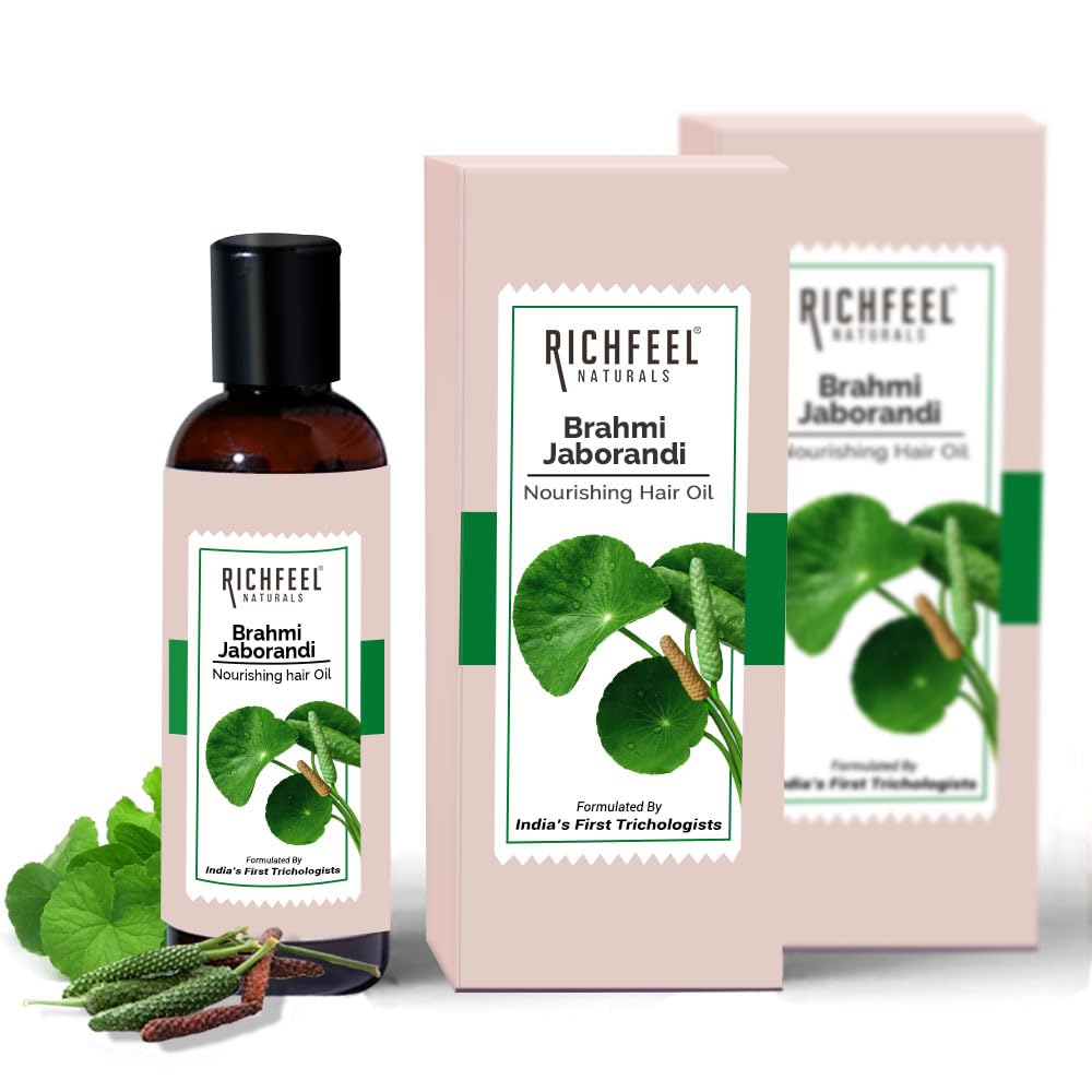 Richfeel Brahmi Jaborandi Hair Oil | Controls Hair Fall | Promotes Hair Growth | Trichologist Developed Formula | For Men & Women | No Mineral Oils or Silicones | 80 ML – Pack of 2