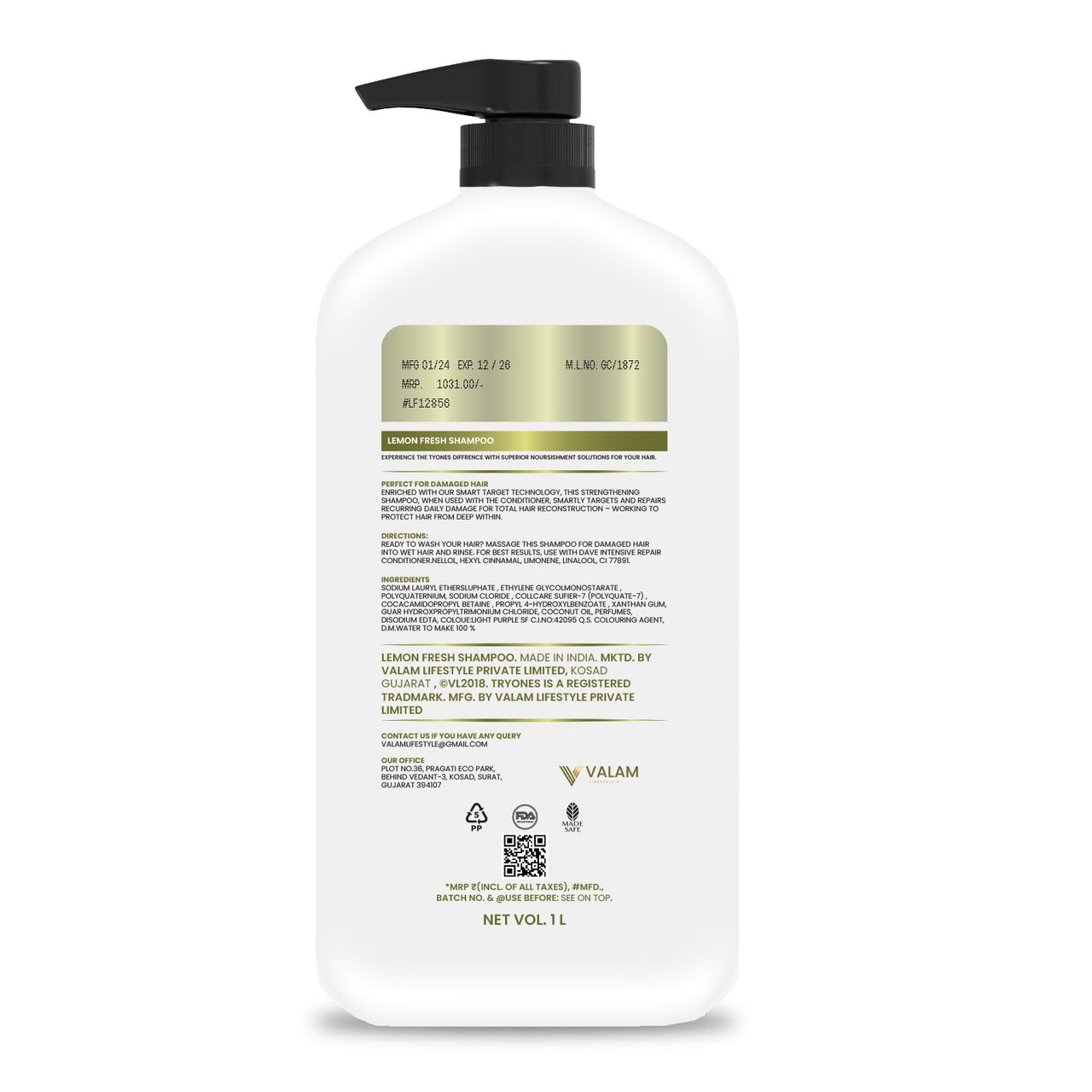 TryOnes LEMON FRESH SHAMPOO & Itchy & Flaky Scalp Reduces Dandruff from 1st wash | Moisturises Scalp | Provides Gentle Cleansing 1000 ml