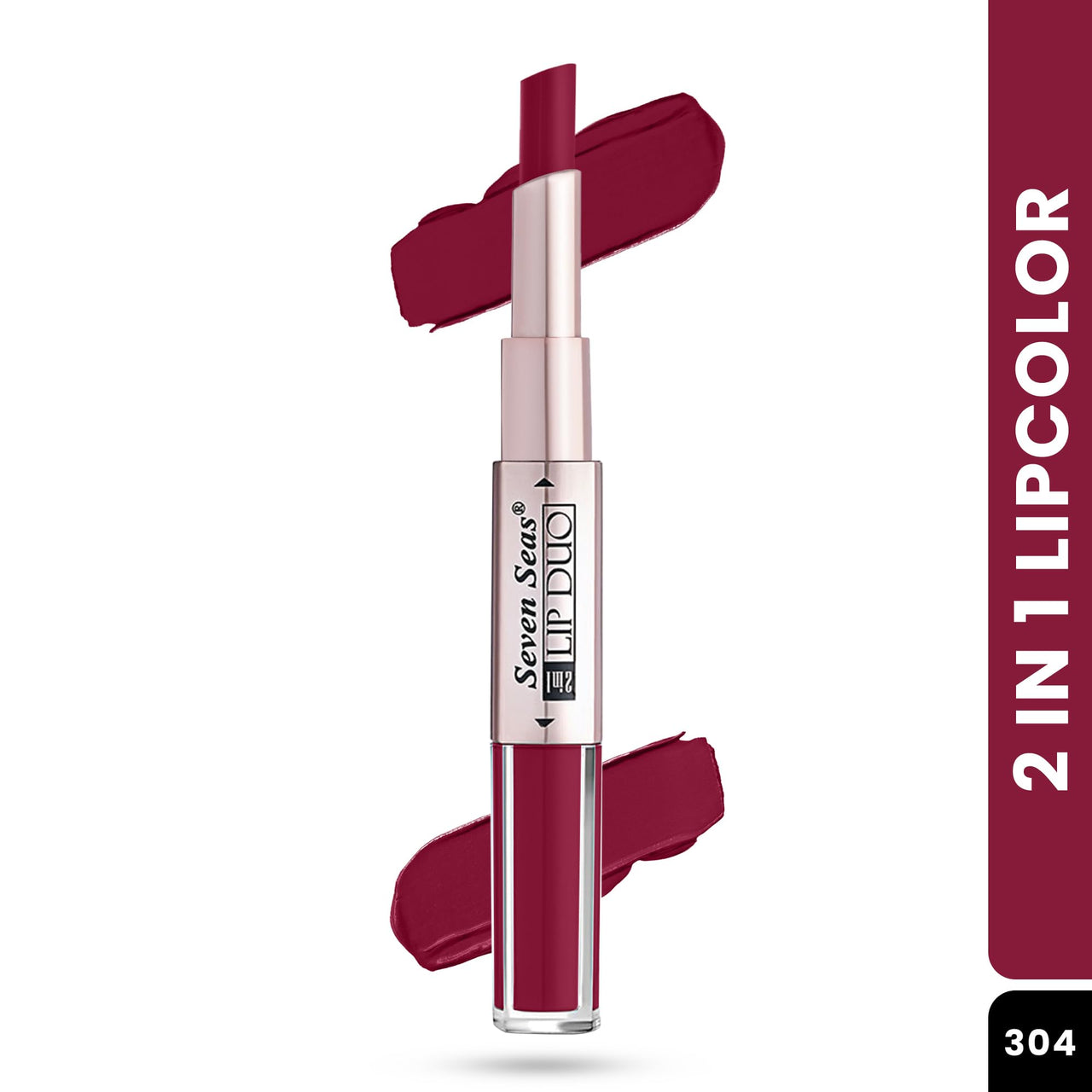 Seven Seas Lip Duo 2 In 1 Lipstick Matte Finish 2-in-1 Duo Liquid Lipstick with Matte Finish and Moisturizing Gloss (Rich Rosewood, 7ML)