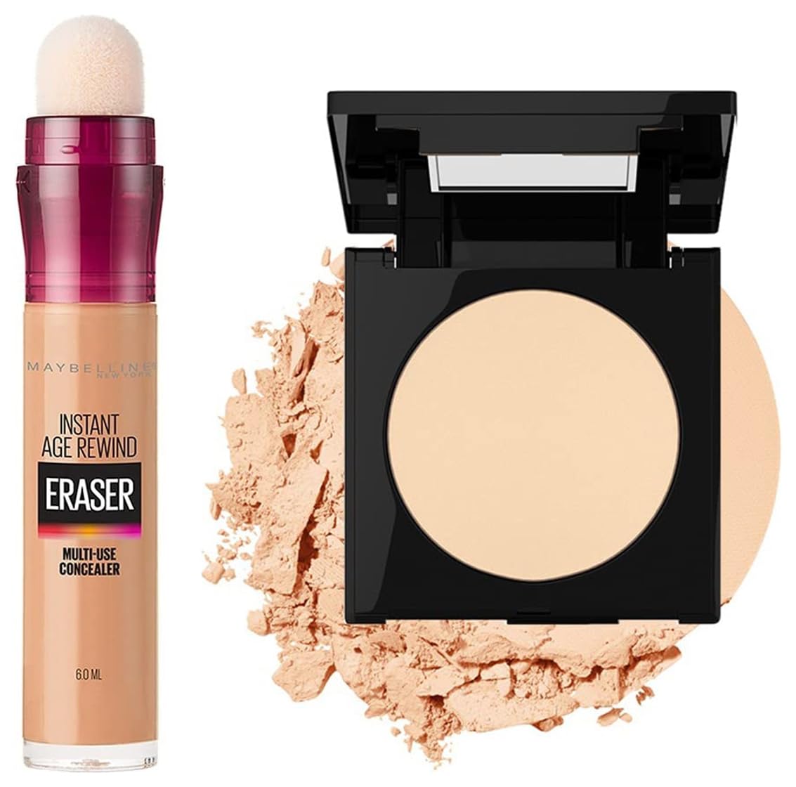Maybelline New York Instant Age Rewind Concealer, Medium, 6g and Maybelline New York Fit Me Matte Poreless Powder, 220 Natural Beige, 8.5g