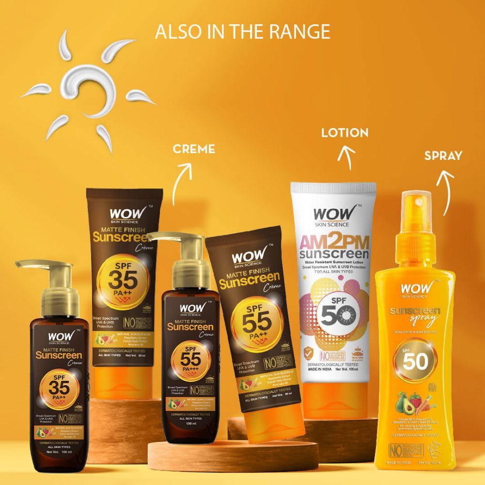 WOW Skin Science Sunscreen Spray | For All Skin Types| SPF 50 PA++++ | Brightens Skin | With Aloe Vera & Vitamin C| Lightweight | Quick Absorbing | UVA & UVB Protection | 100mL