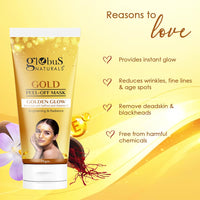 Globus Naturals Gold Peel Off Mask For Golden Glow, Enriched with Saffron & Vitamin-E, Brightening & Radiance, Suitable For All Skin Types, 75 g (Pack of 2)