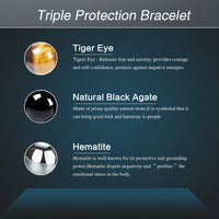 DHQH Triple Protection Bracelet Natural Black Obsidian Tigers Eye Hematite 8-10mm Beads Handmade Bracelet- Healing Crystal Bracelet Bring Luck Prosperity and Happiness F-Three-layer Bracelet