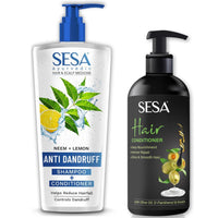 Sesa Anti Dandruff Shampoo and Conditioner Combo Hairfall Control Anti Dandruff Shampoo Infused with 17 Ayurvedic Herbs Smooth & Shiny Hair For Men & Women 500 ml + 300ml