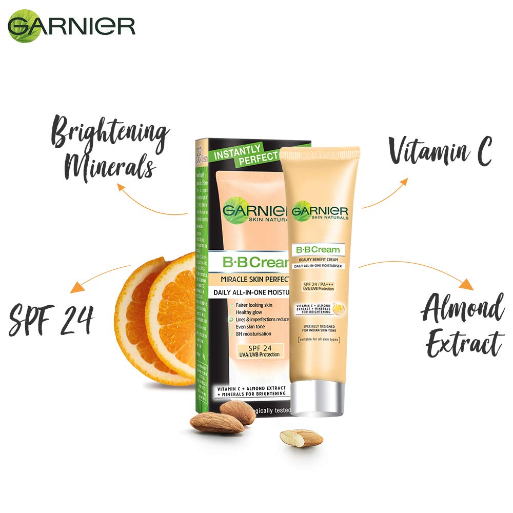 Garnier Bright Complete Vitamin C Full Coverage Bb Cream For All Skin Types 30G & Bright Complete Natural Vitamin C Bb Cream For All Skin Types 18G, Pack Of 1