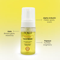 SOKU Instant Glow Foaming Facewash for Deep Cleansing | Enriched With Alpha Arbutin, Papaya & Kale Extract for Instant Brightening | Gentle Cleanser for Men & Women | Sulphate & Toxin Free