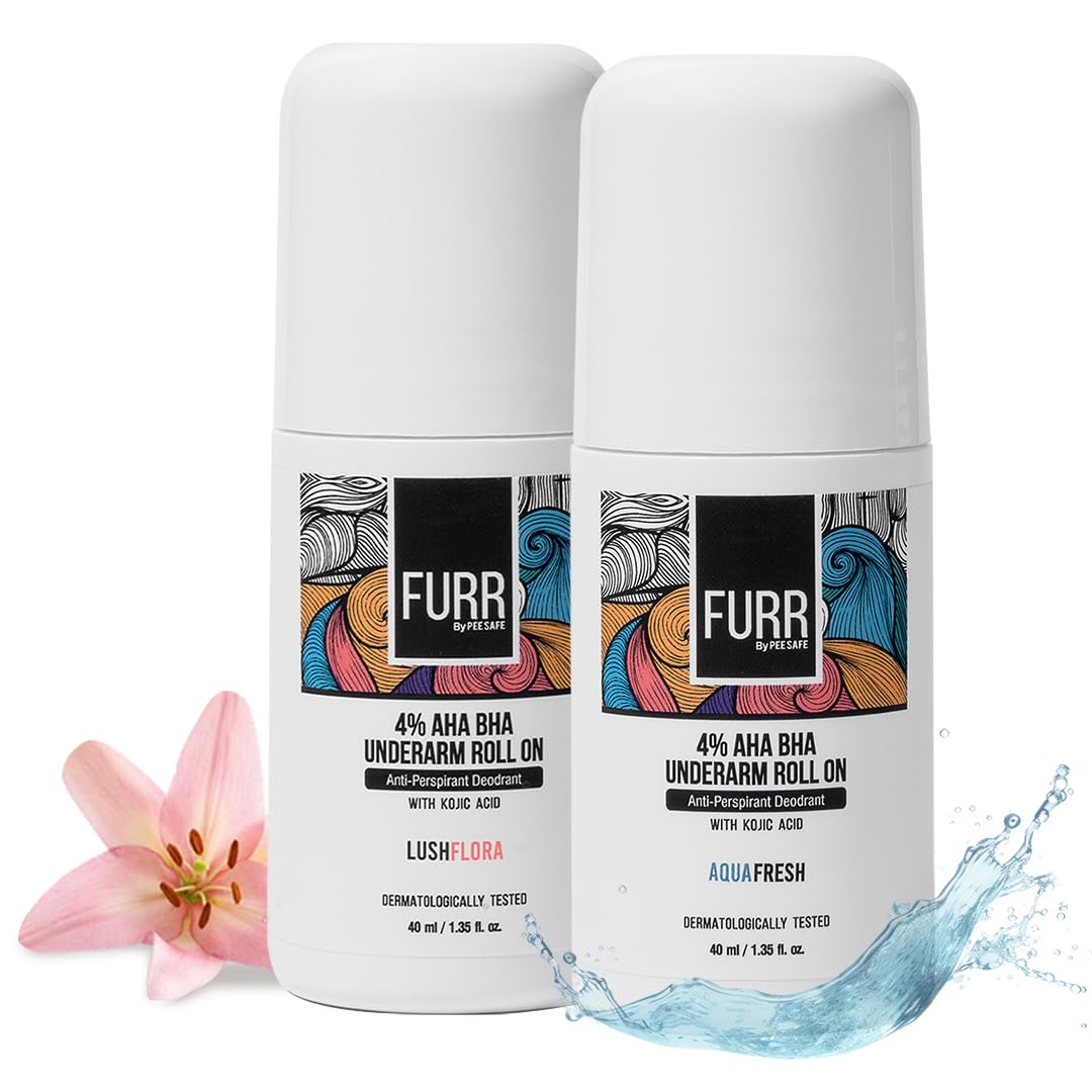 FURR 4% AHA BHA Underarm Roll On with Kojic Acid | Aqua Fresh & Lush Flora Fragrance | 40ml x 2 Units | Helps Reduce Pigmentation, Prevents Body Odour & Brightens Skin | Dermatologically Tested | Antiperspirant