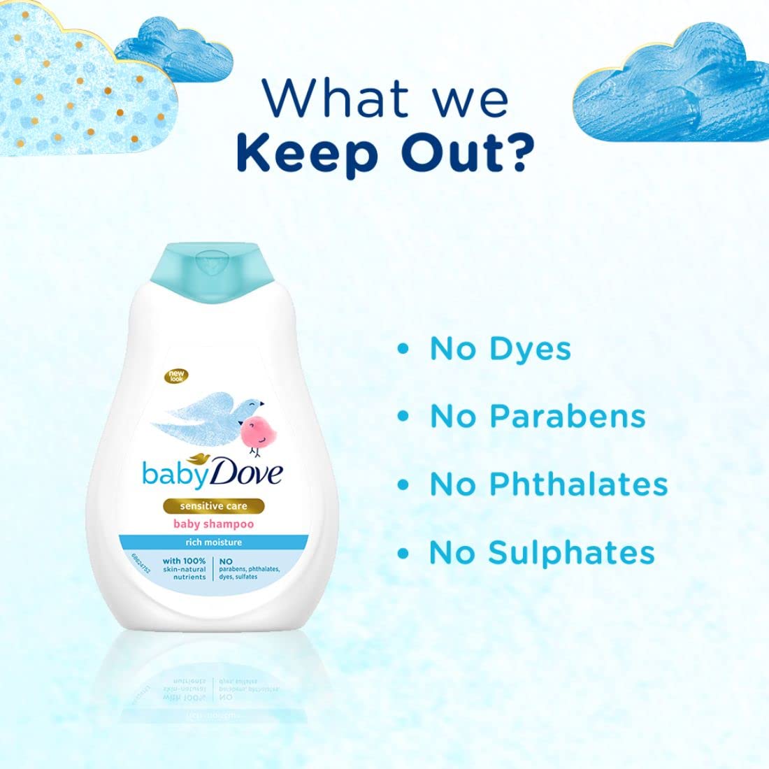 Baby Dove Shampoo 400 ml, Mild No Tears Rich Moisture Baby Shampoo for kids, Gentle Care for Baby's Soft Hair - No Sulphates No Paraben shampoo