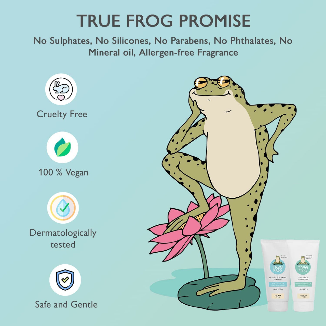 True Frog Everyday Moisturizing Shampoo (150 ml), Everyday Nourishing Hair Conditioner (150 ml) & Deep Conditioning and Hydrating Hair Mask (200 g) To Repair Dry and Damaged Hair - Combo Pack of 3