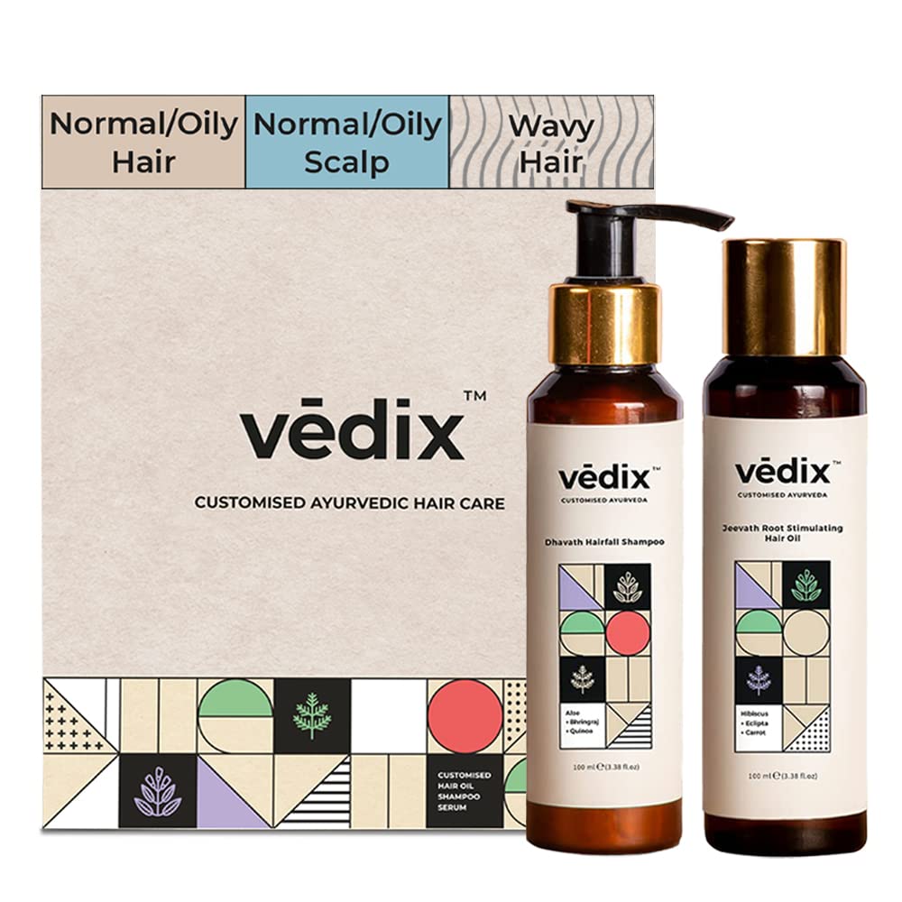 Vedix Jeevath Hair Oil & Dhavath Hairfall Shampoo | Ayurvedic Combo of Root Stimulating Hair Oil & Shampoo For Hairfall | For Curly or Wavy Hair (100 ml + 100 ml )