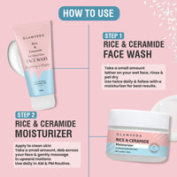 Glamveda Korean Glass Skin Combo | Rice Face Wash & Rice Moisturizer | Skin Brightening, Hydrate, Glowing & Evens Skin Tone | For Dry & Sensitive Skin Types | Men & Women | Dermatologist Tested