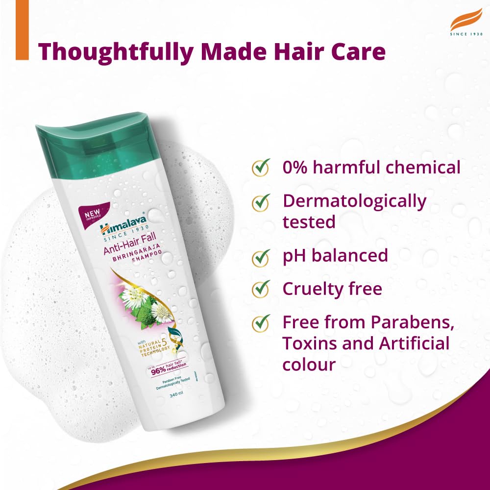 Himalaya Anti-Hair Fall Bhringaraja Shampoo, Reduces Hair Fall, Makes Hair Healthy, With Bhringaraja & Palasha,for men and women, 340ml