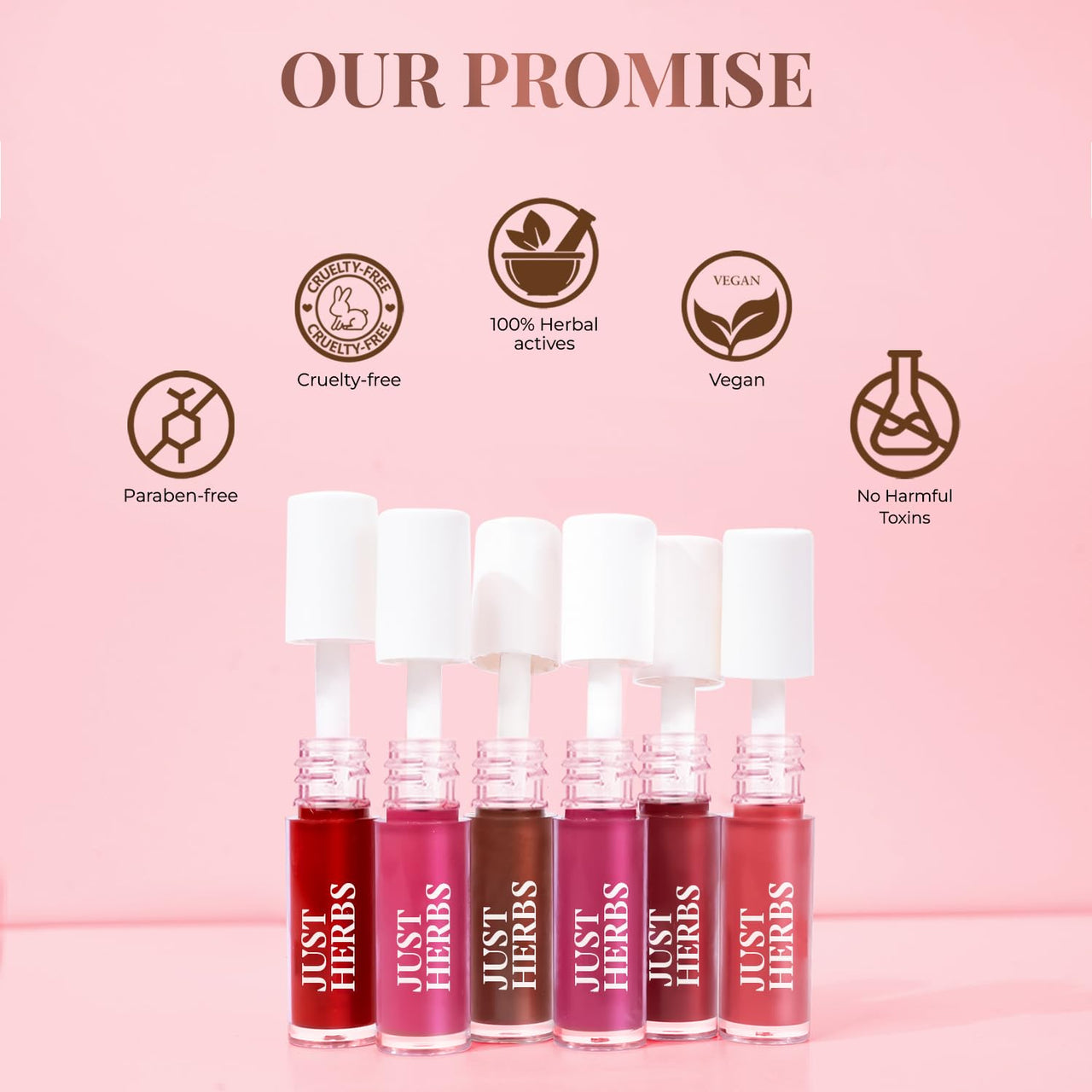 Just Herbs Ayurvedic Liquid Matte Lipstick Kit Set Of 5 With Long Lasting, Hydrating & Lightweight Lip Colour, Brights & Pinks - Paraben & Silicon Free - 5 Ml