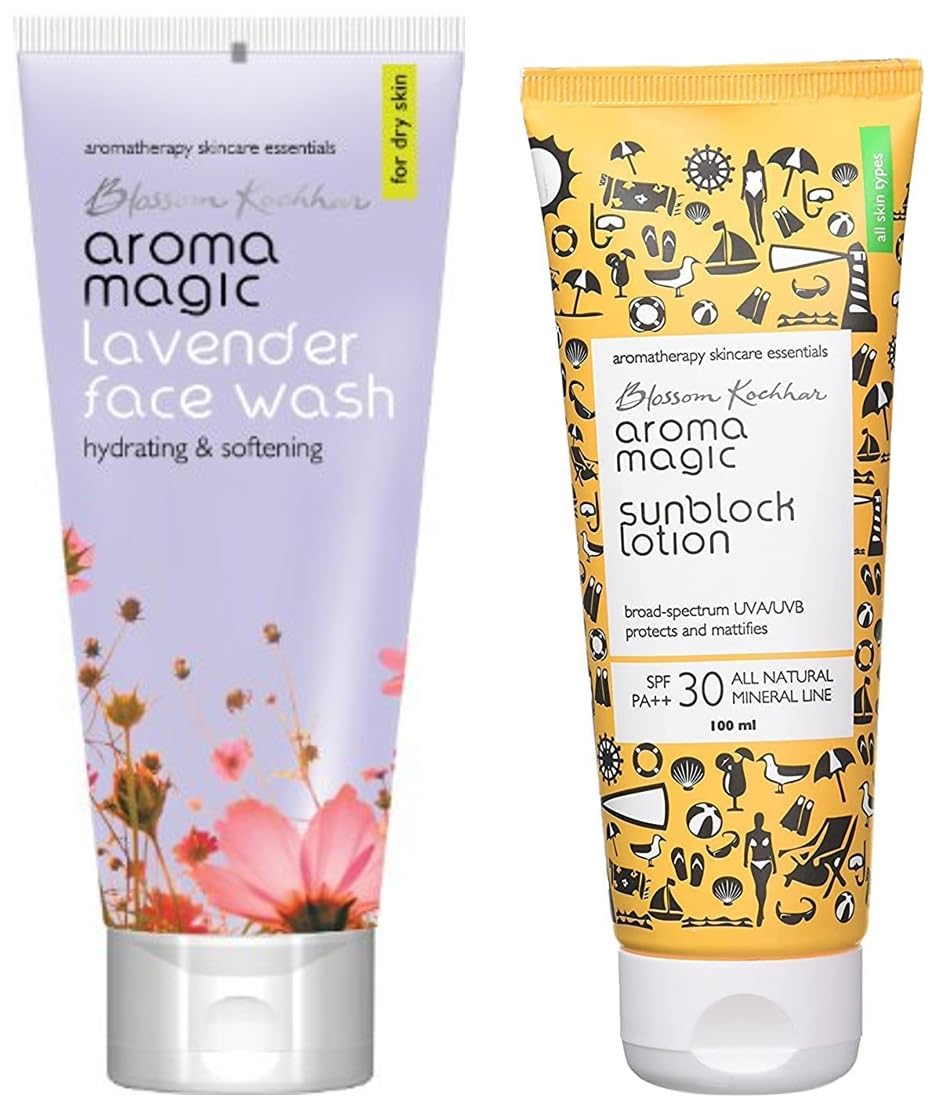 Aroma Magic Face Wash 100 ml (Lavender) and Aroma Magic Sunscreen Sun Block Lotion, SPF 30, 100ml
