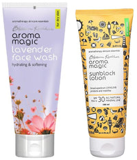Aroma Magic Face Wash 100 ml (Lavender) and Aroma Magic Sunscreen Sun Block Lotion, SPF 30, 100ml