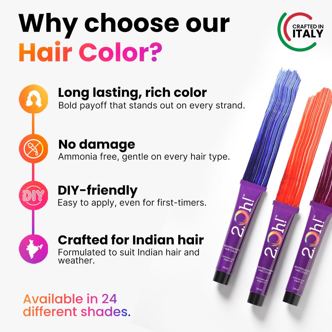 2.Oh! Italian- Red Hair Color For Women & Men | Ammonia-Free DIY Semi Permanent Hair Color | Enriched with Argan Oil | Lasts upto 12-15 Washes