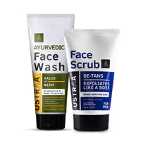 Ustraa Ayurvedic Face Wash Neem & Haldi - 200g | Helps Heal Skin | Skin Brightening & Deep Cleansing & De-Tan Face Scrub for Men, 100g | Exfoliation & Effective Tan Removal | No Sulphates