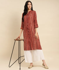 rangita Women Rayon Printed Calf Length Kalidar Kurti with Front Button Placket