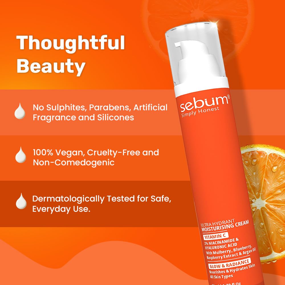 SEBUM Ultra Hydrant Moisturising Cream | 7.5% Vitamin C + Blueberry, Mulberry, Raspberry Extract & Argan Oil | Brightening & Radiance Boost for Uneven Skin Tone, Dull Skin, Hyperpigmentation | Vegan & Paraben-Free | Dermatologically Tested