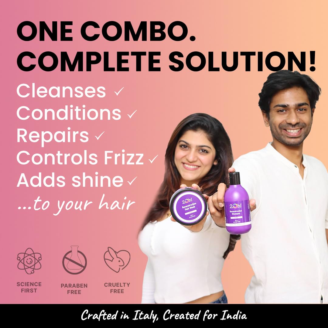 2.Oh! Italian Reconstruction Shampoo and Hair Mask Combo for Dry and Frizzy Hair | Damage Repair Shampoo and Conditioner Hair Mask for Women and Men | Hair Smoothening Cream for Damaged Hair