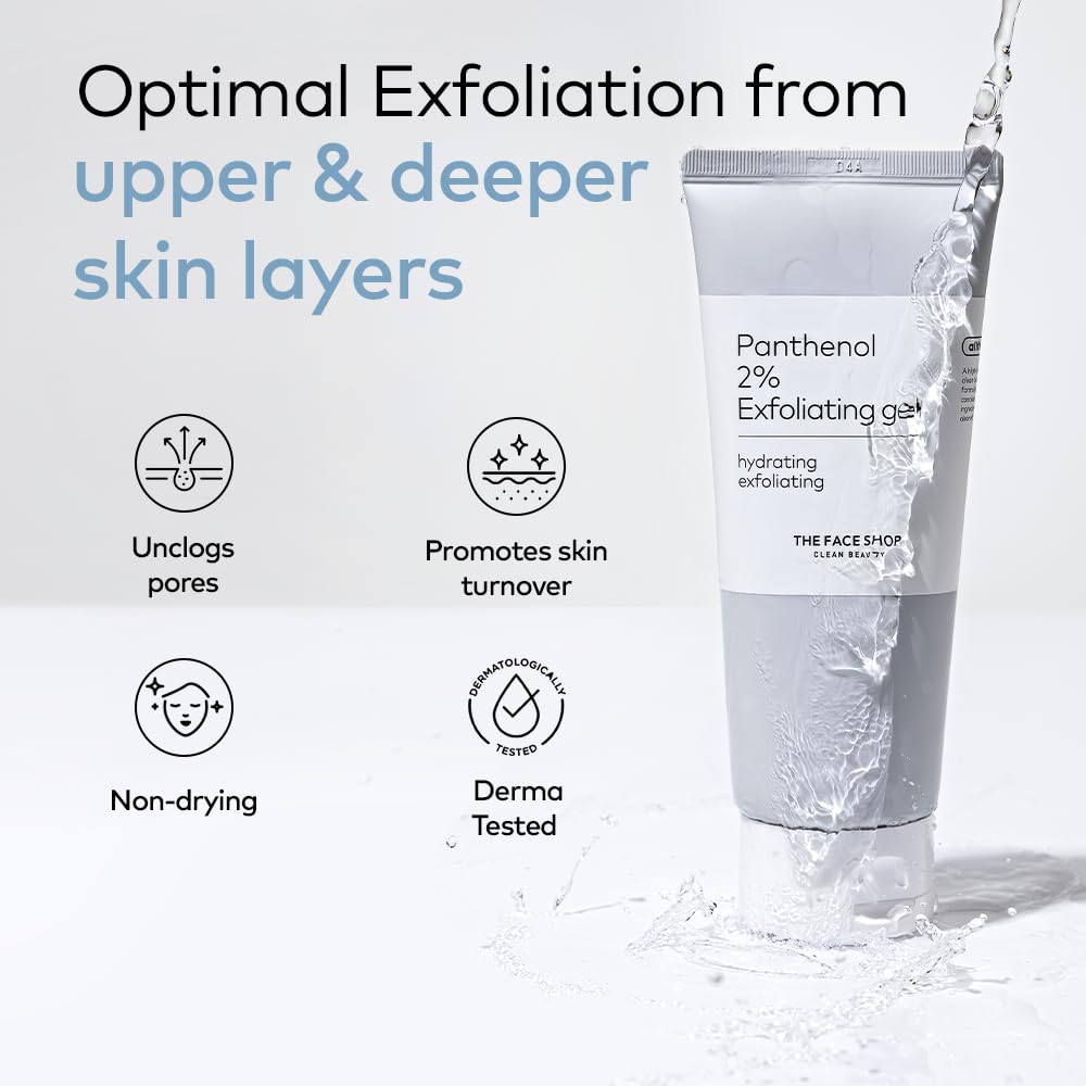 The Face Shop Alltimate Panthenol 2% Exfoliating Gel 150ML - Daily Peeling Gel with Panthenol & AHA/BHA, Gentle Exfoliator for Smooth, Glowing and Hydrated Skin, Deep Cleansing, Korean Skin Care