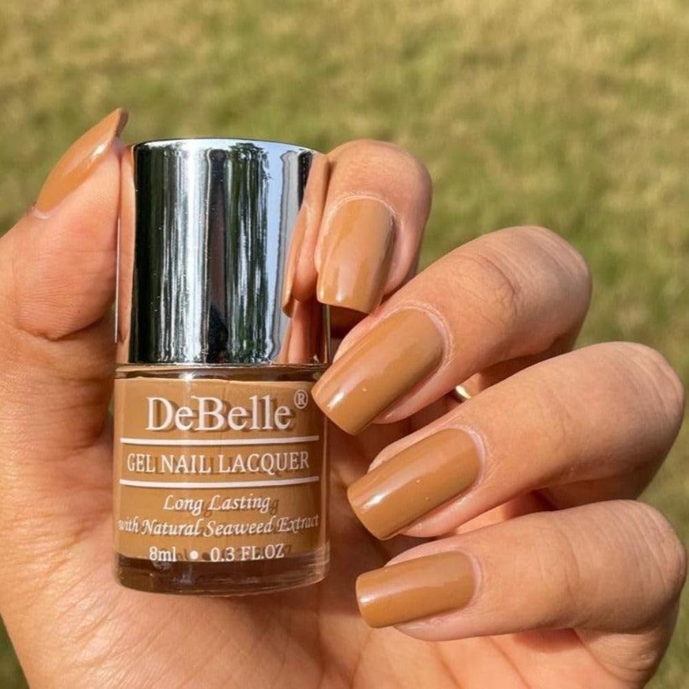 Debelle Gel Nail Polish Caramel Auburn (Caramel Brown Nail Paint)|Non Uv - Gel Glossy Finish |Chip Resistant | Seaweed Enriched Formula| Long Lasting|Cruelty And Toxic Free| 8Ml