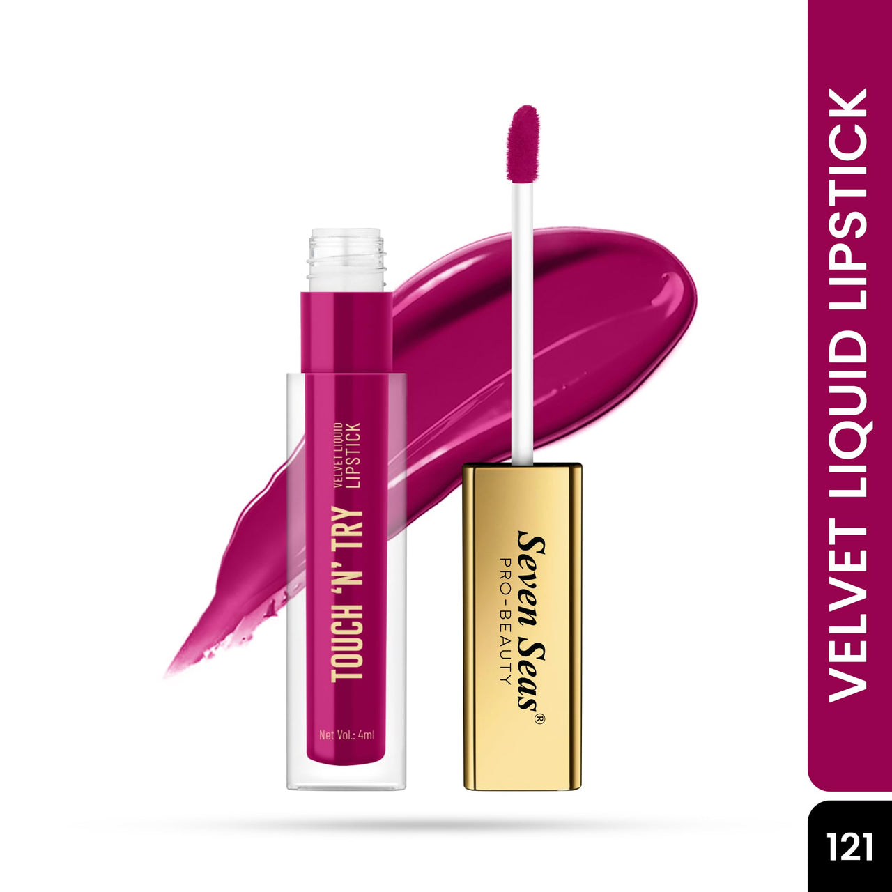 Seven Seas Touch N Try Velvet Liquid Lipstick | Matte Finish | One Swipe Application | Non Transfer | Water Proof | Liquid Lipstick for Women | Long Lasting Stay Up to 8 Hours (21, 4ML)