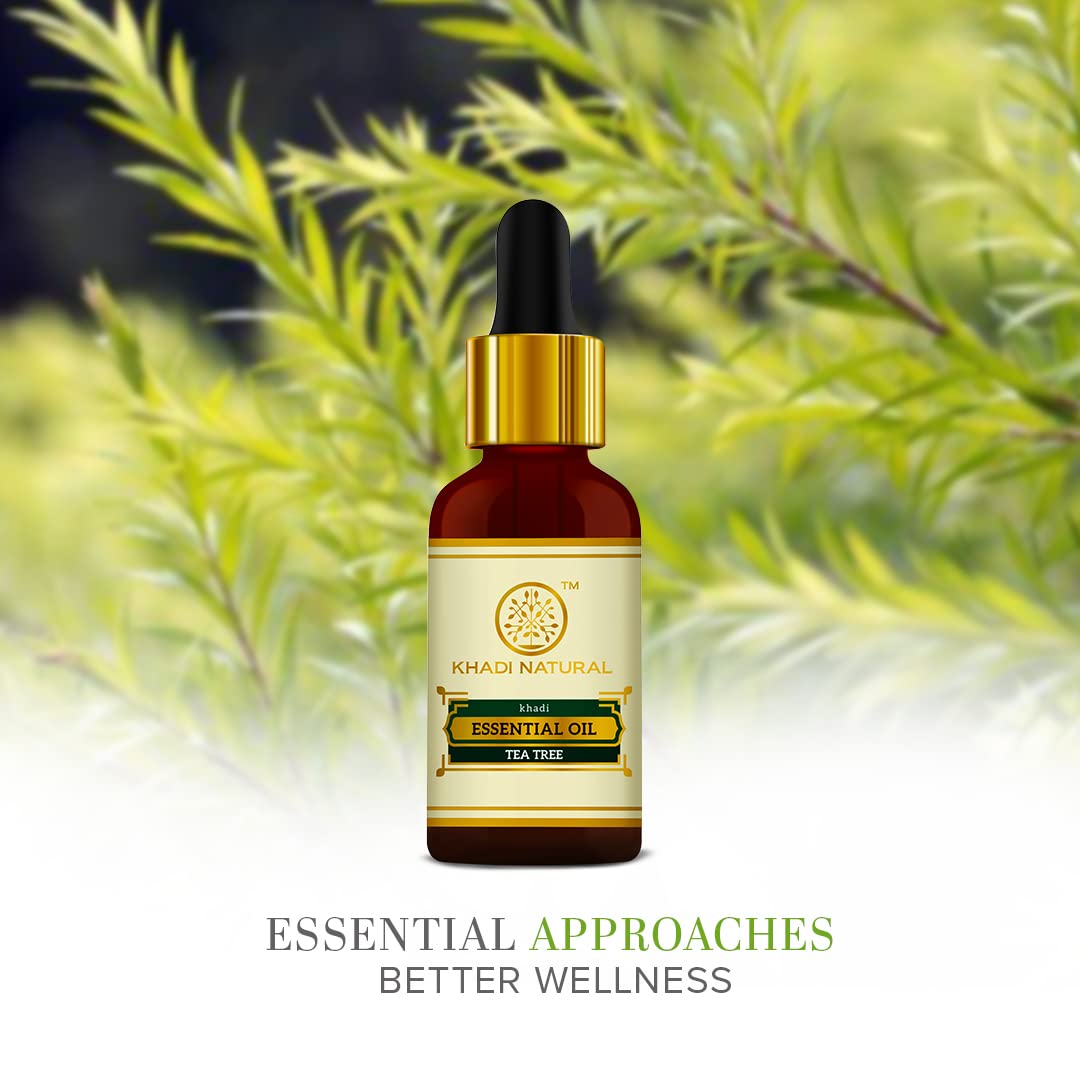 Khadi Natural Tea Tree Pure Essential Oil| Latest International Packaging| Provides Fresh & Purifying Experience| Anti inflammatory Properties| Skincare & Haircare| Improves Scalp Health| Helps Reduce Spots| 15ml