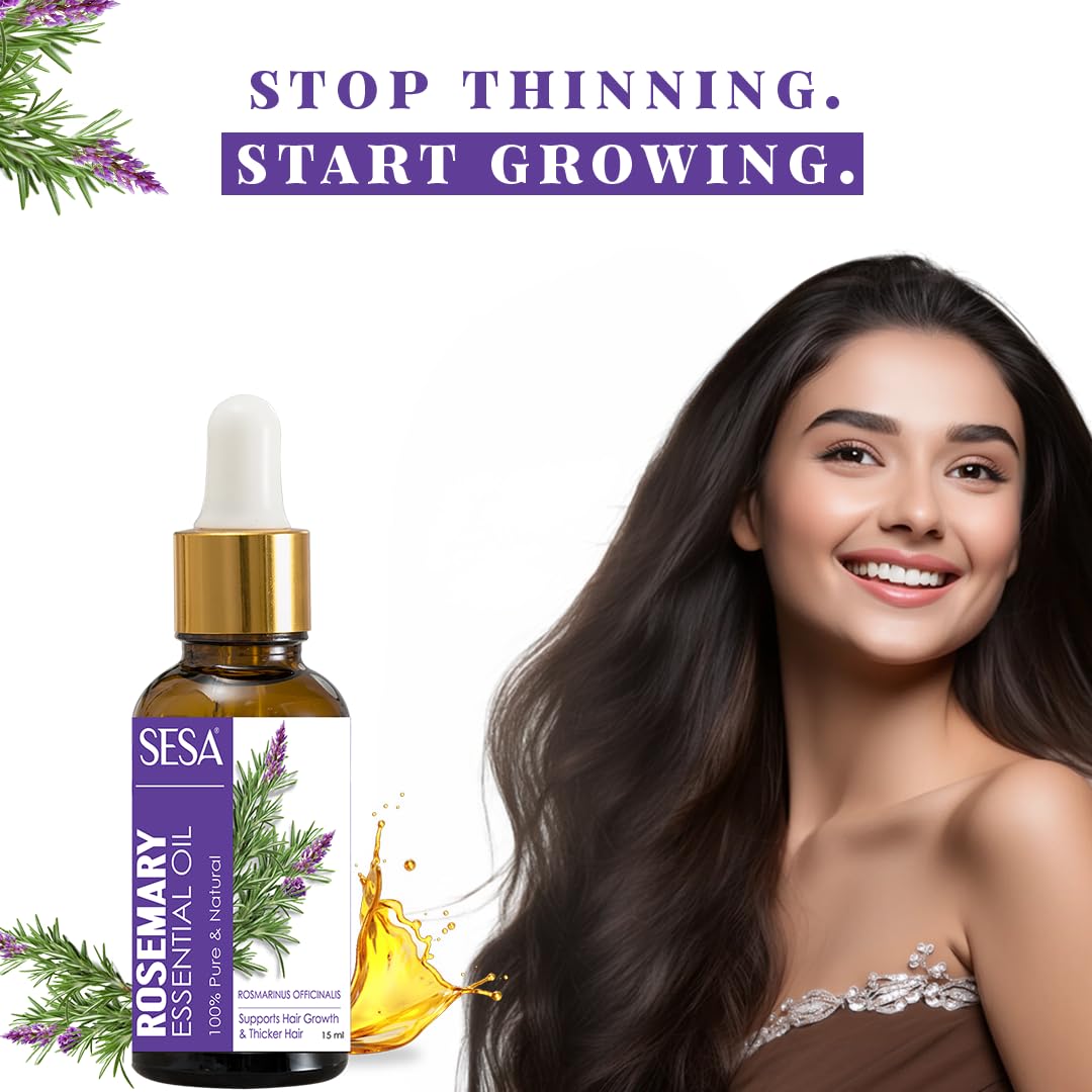 Sesa Rosemary Essential Oil For Hair Growth Nourishes Skin Hair Fall Control Oil For Women and Men 100% Pure & Natural Rosemary Oil, 15 ml