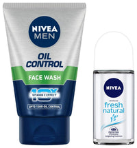 Nivea Deodorant Roll On, Fresh Natural for Men, 50ml And Face Wash, Oil Control, 10x Vitamin C for Men, 100g
