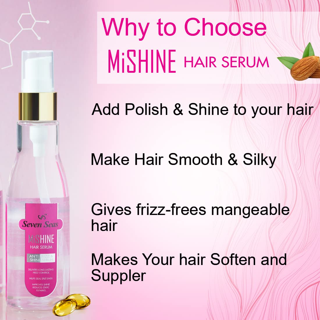 Seven Seas Mi Shine Anti Frizz & Shine Hair Serum | Provides Long Lasting Frizz Control | Softer Hair | Potection and Shine For Dry Flyaway Hair (100ml)