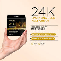 Twasa 24k Gold Pure Moisturizer For Oily & Dry Skin with Real Gold Flakes and Shimmer | Oil Free Glow Moisturizer For Face | Fast Absorbing Face Cream For Men & Women | Paraben Free | 50gm