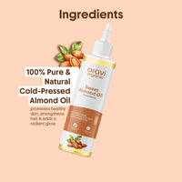 Aravi Organic 100% Pure Cold Pressed Almond Oil - For Hair Growth, Skin Care and Moisturising - 200 ml